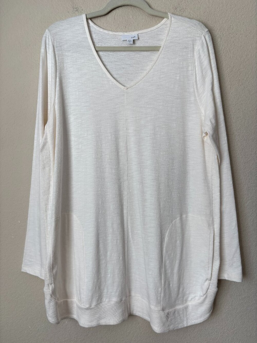 J. Jill L Tall Stretch Cotton V-Neck Longline Slub Pocket Tunic Shirt
